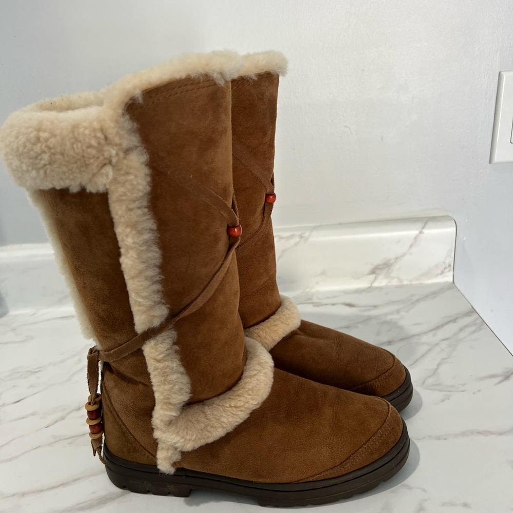 UGG Brown and Cream Shearling Boots - Picture 3 of 5